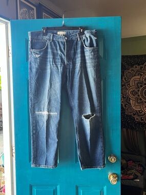 Madewell Blue Straight-Leg Distressed Jeans